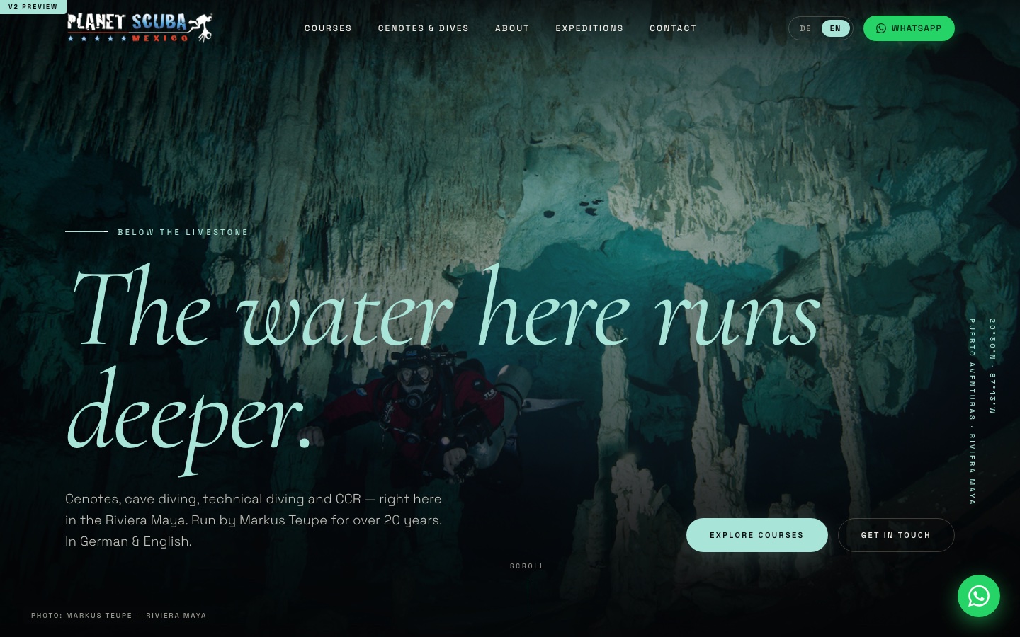 Planet Scuba Mexico — dive shop website designed and built by 200bar.ai