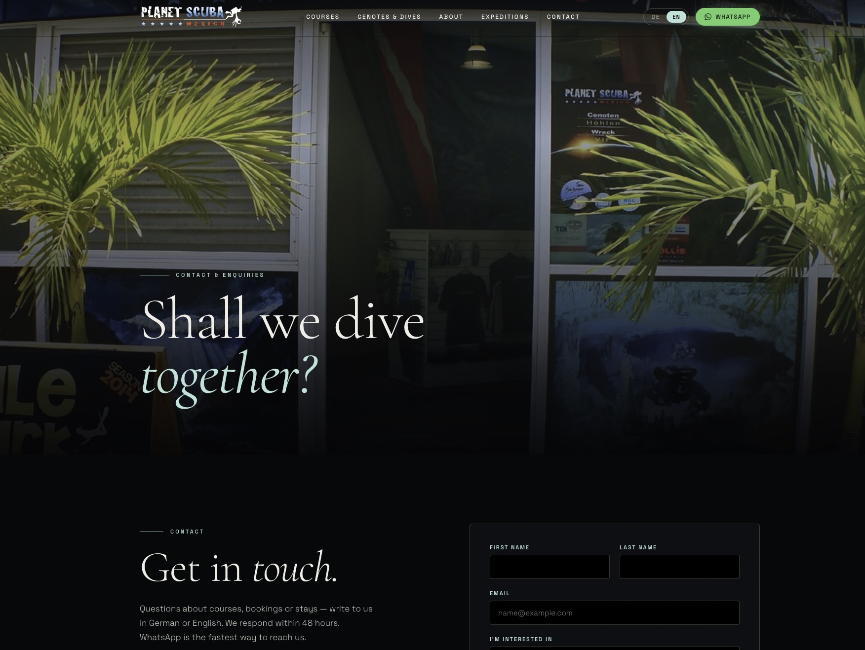 The Planet Scuba Mexico contact page