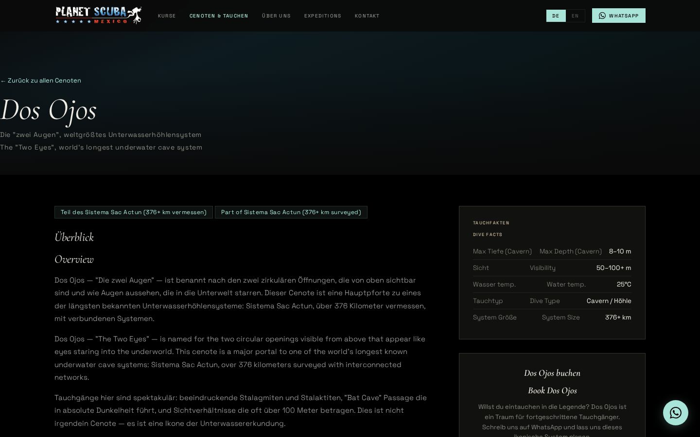Dos Ojos cenote detail page