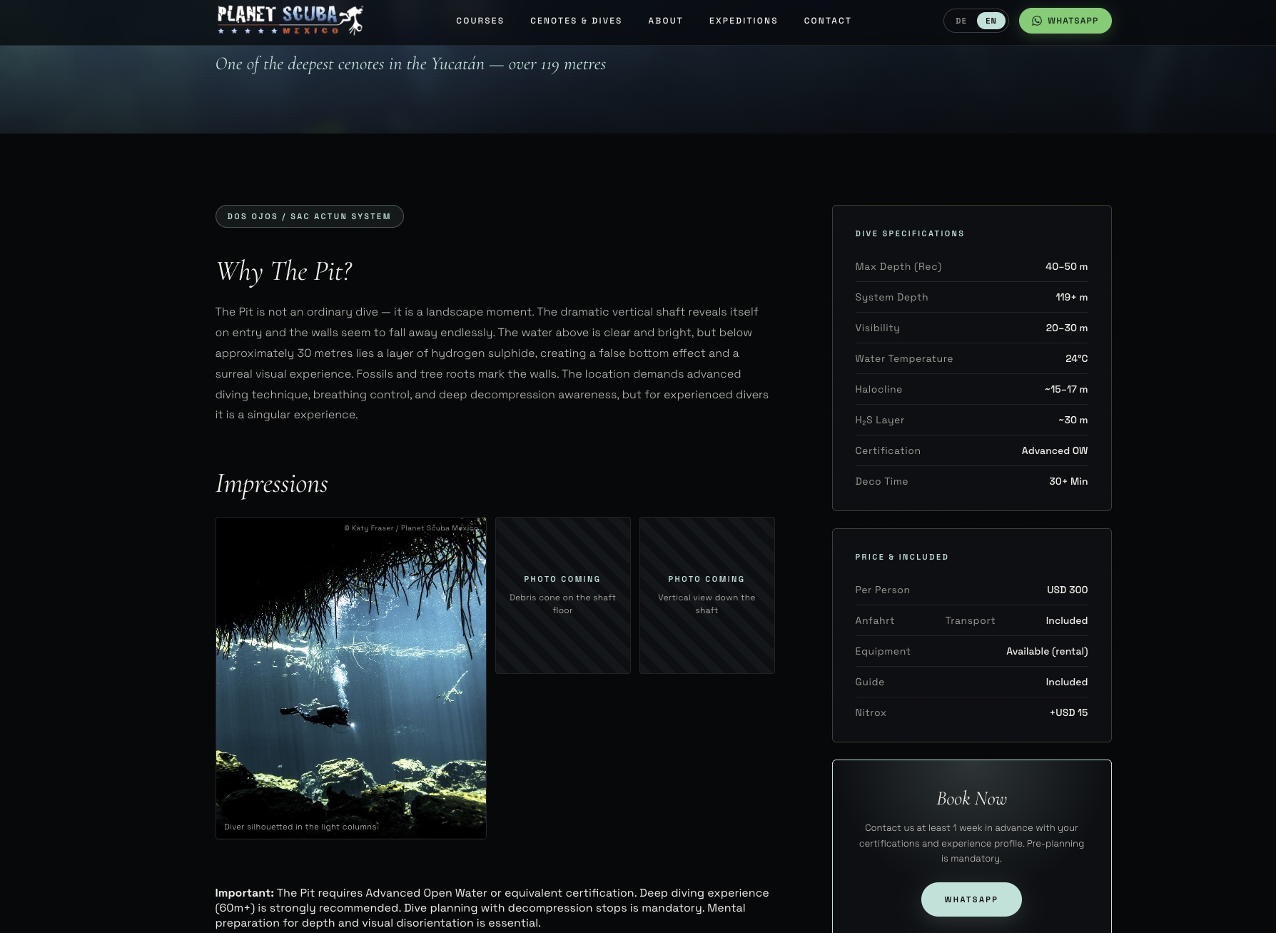 The Pit cenote dive specifications